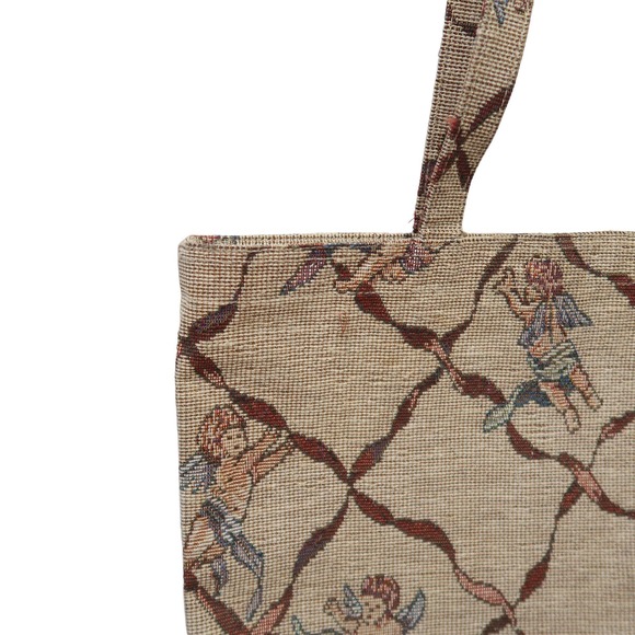 Vintage 90s tan cherub print tapestry tote bag purse - Picture 4 of 7